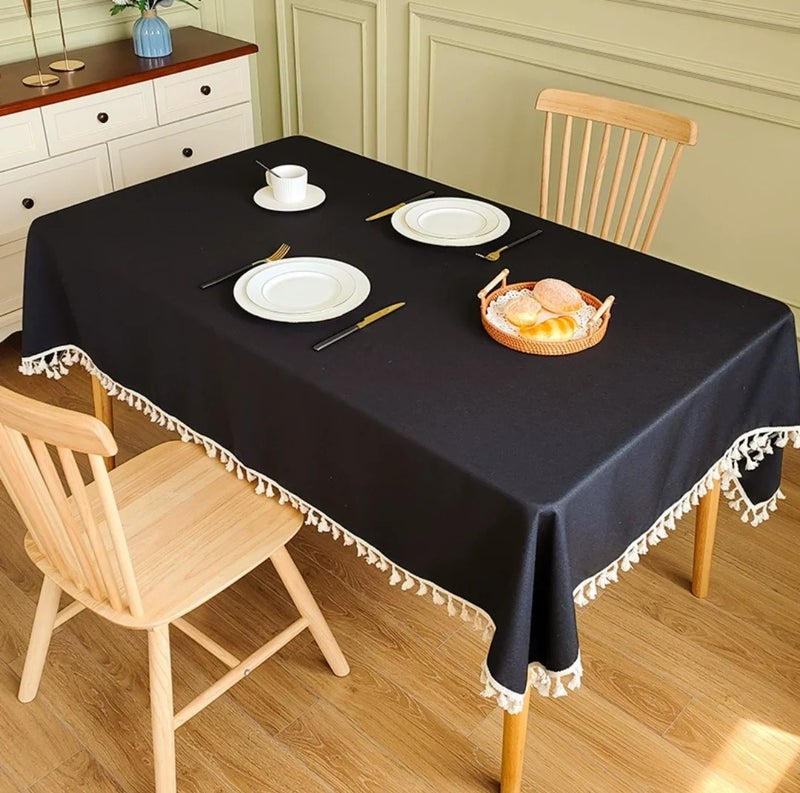 Bluejw Cotton Tablecloth Waterproof Wear-Resistant New Chinese Tassel Plain Color Simple Tablecloth - Image 1